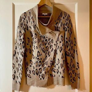 SOH couture leopard cashmere merino cardigan leather elbows size XS